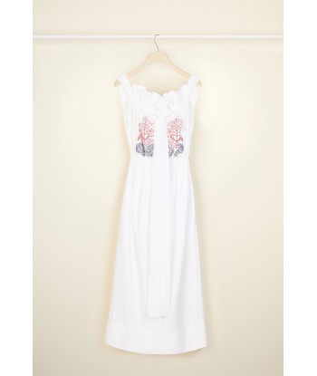 Embroidered grosgrain dress in organic cotton poplin de pas cher