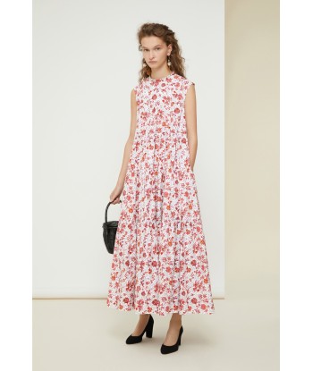 Maxi tiered dress in eco-friendly printed cotton poplin en linge