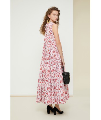 Maxi tiered dress in eco-friendly printed cotton poplin en linge