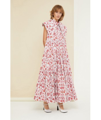 Maxi tiered dress in eco-friendly printed cotton poplin en linge