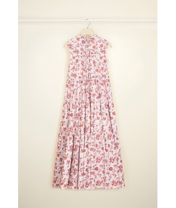 Maxi tiered dress in eco-friendly printed cotton poplin en linge