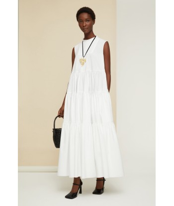 Maxi tiered dress in eco-friendly cotton poplin la colonne vertébrale