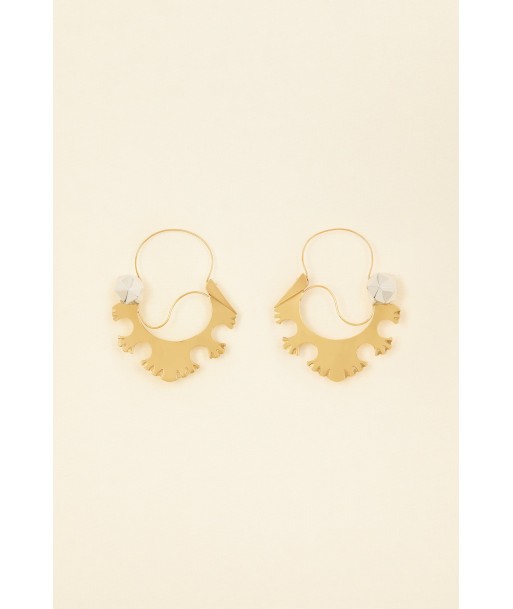 Large two-tone serrated hoop brass earrings le concept de la Pate a emporter 