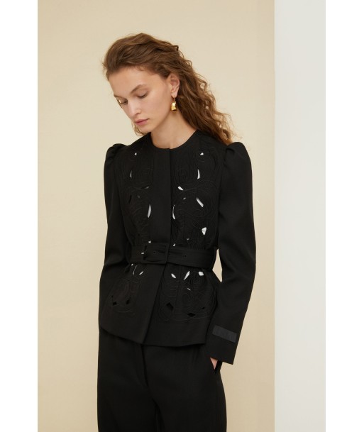 Embroidered cropped tricotine wool jacket online