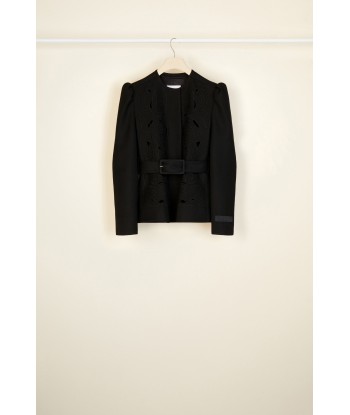 Embroidered cropped tricotine wool jacket online