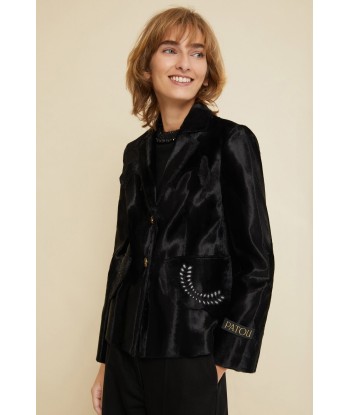 Embroidered box jacket in faux ponyskin vous aussi creer 