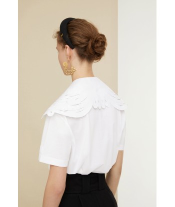 Embroidered collar in organic cotton poplin la livraison gratuite