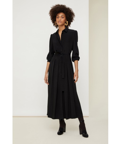 Pleated silk midi shirt dress en ligne