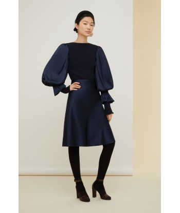 Puff sleeve satin and wool dress pas cher