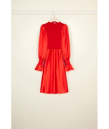 Puff sleeve satin and wool dress de pas cher