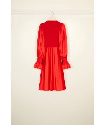 Puff sleeve satin and wool dress de pas cher