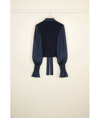 Puff sleeve satin and wool blouse livraison gratuite