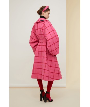 Oversized belted checked virgin wool coat à prix réduit toute l'année