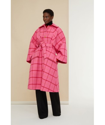 Oversized belted checked virgin wool coat à prix réduit toute l'année