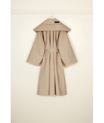 Oversized belted coat in organic gabardine with detachable collar Dans la société mordern