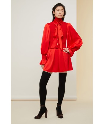 Puff sleeve satin and wool blouse paiement sécurisé