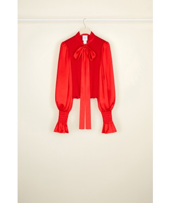 Puff sleeve satin and wool blouse paiement sécurisé