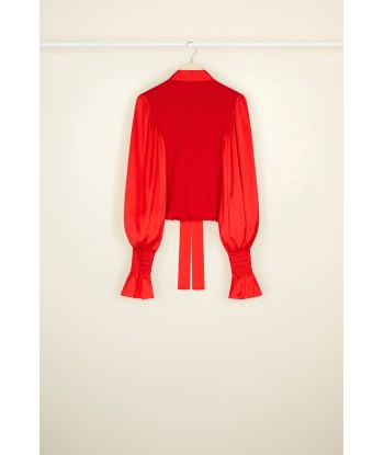 Puff sleeve satin and wool blouse paiement sécurisé