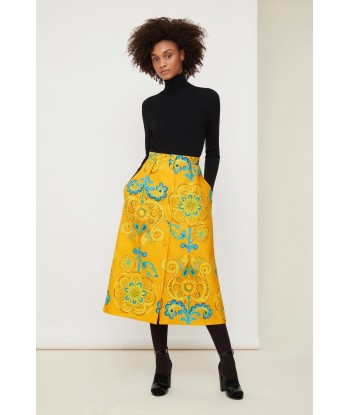 Button midi skirt in printed organic tweed acheter