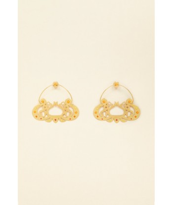 Large cut-out hoop earrings in gold-plated brass and pearls en ligne des produits 