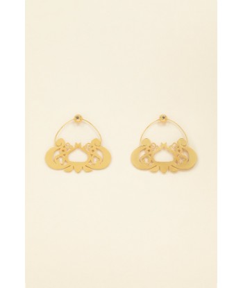 Large cut-out hoop earrings in gold-plated brass and pearls en ligne des produits 