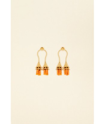 Double-drop earrings in gold-plated brass and pearls Fin de série