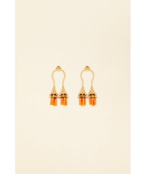 Double-drop earrings in gold-plated brass and pearls Fin de série