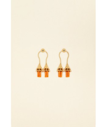 Double-drop earrings in gold-plated brass and pearls Fin de série