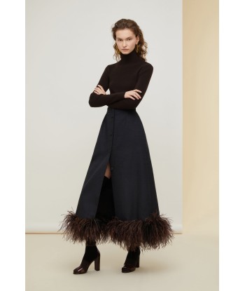 Feather hem button midi skirt in organic tweed acheter en ligne