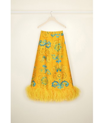 Feather hem button midi skirt in printed organic tweed prix