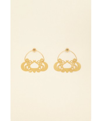 Large cut-out hoop earrings in gold-plated brass and pearls en ligne des produits 