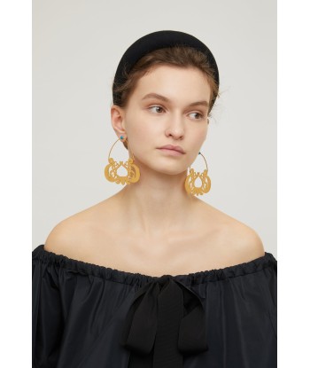 Large cut-out hoop earrings in gold-plated brass and pearls en ligne des produits 