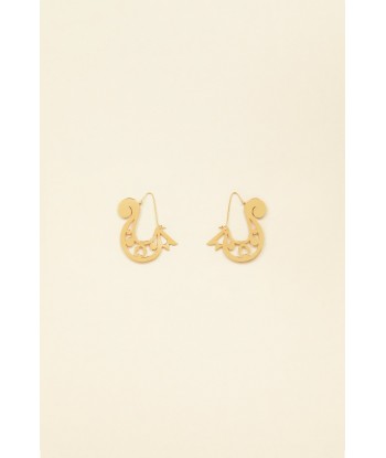 Asymmetrical cut-out hoop earrings in gold-plated brass and pearls Faites des économies