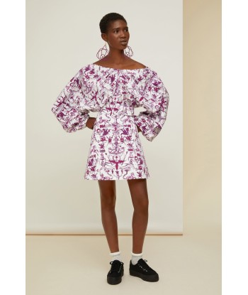 Elasticated mini dress in printed organic cotton En savoir plus