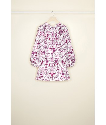 Elasticated mini dress in printed organic cotton En savoir plus