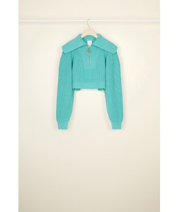 Zip-up sailor collar jumper in eco-friendly wool and cotton Découvrez la collection