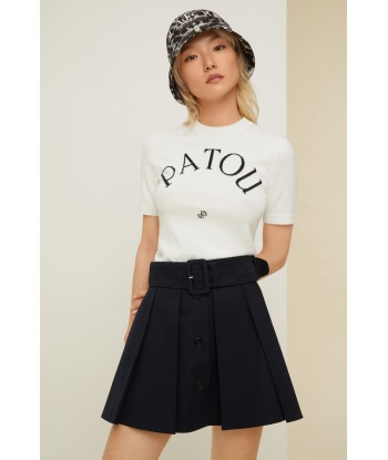 Belted pleated mini skirt in organic cotton Profitez des Offres !