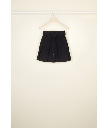 Belted pleated mini skirt in organic cotton Profitez des Offres !