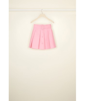 Belted pleated mini skirt in organic cotton and wool prix pour 