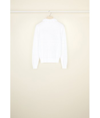 Ruffle collar open knit jumper in organic cotton pas chere