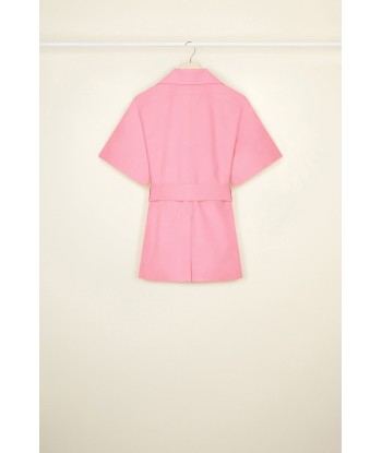 Belted short sleeve jacket in organic cotton and wool pas cher