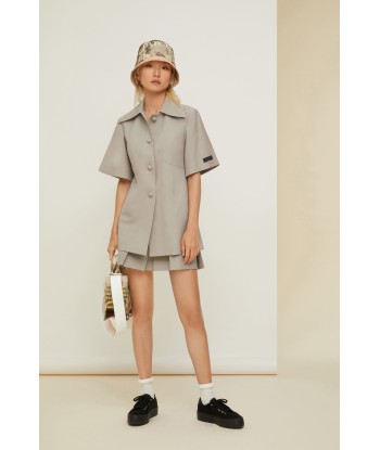 Belted short sleeve jacket in organic cotton and wool de votre