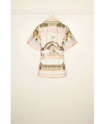 Belted short sleeve jacket in printed organic cotton and wool la livraison gratuite