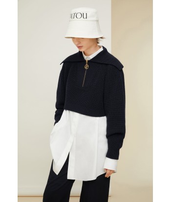 Zip-up sailor collar jumper in eco-friendly wool and cotton le des métaux précieux