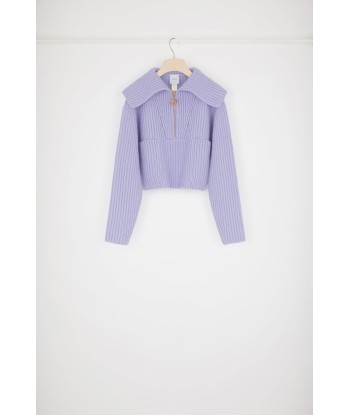 Zip-up collar rib knit jumper in Merino wool Venez acheter