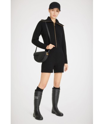 Zip-up collar rib knit playsuit in Merino wool 50-70% off 