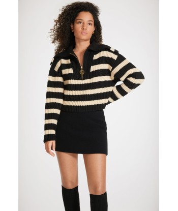 Striped zip-up collar rib knit jumper in Merino wool JUSQU'A -70%! 